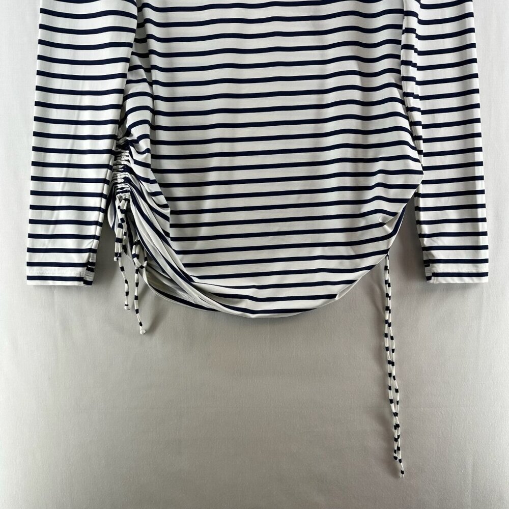Lands End Top Women L Pullover Long Sleeve Cinched Drawstring Stripe White Black - Picture 9 of 11